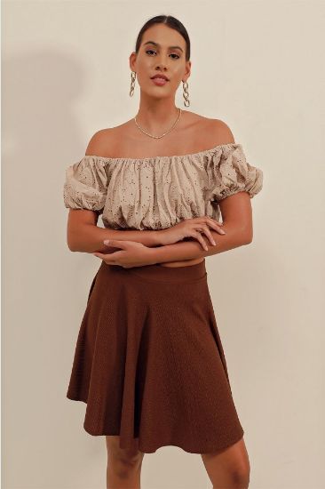 1885 Kloş Mini Etek - Kahverengi resmi